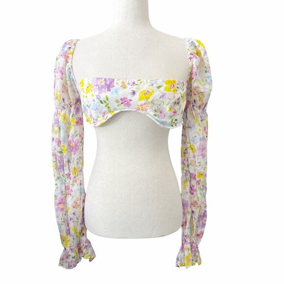 Reformation Marjorelle Marcelle Crop Top Watercolor Print M - Picture 2 of 13